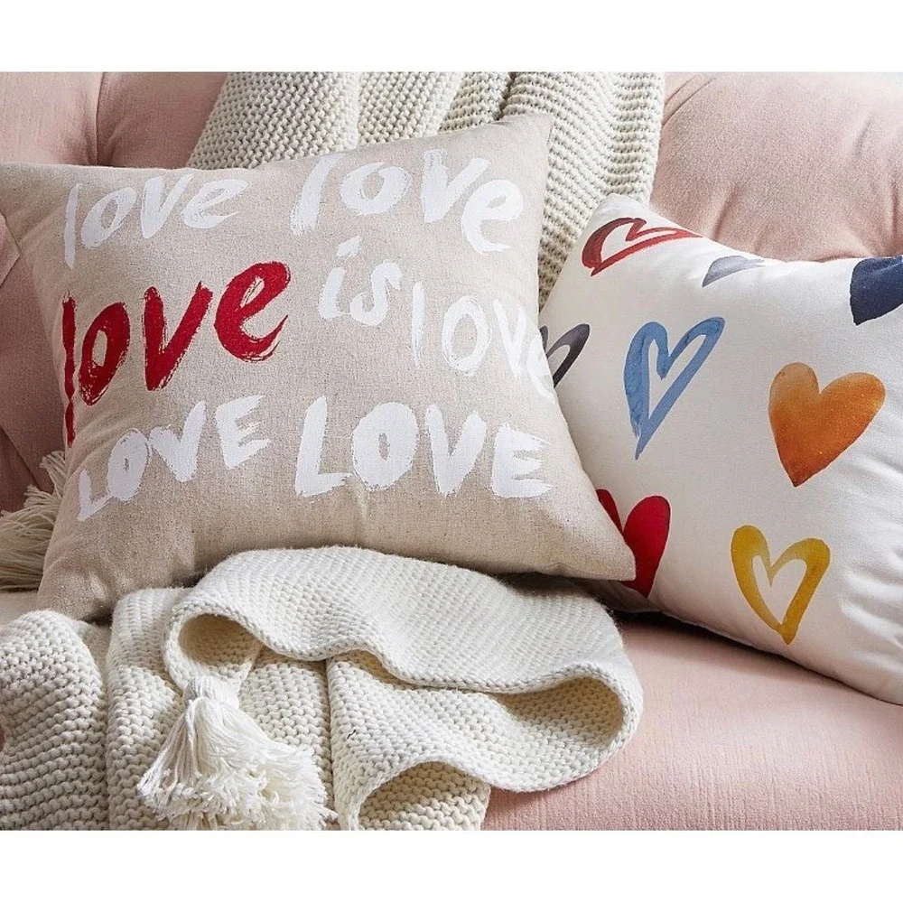 Pottery Barn Love Is Love Graphic Throw Pillow Oatmeal Linen Blend Square Accent